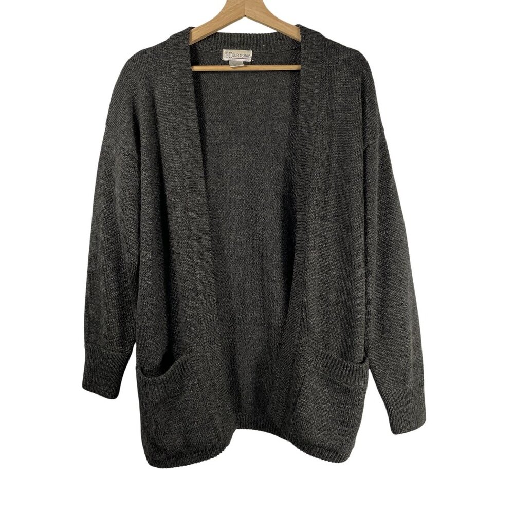 Courtenay Womens Wool Blend Open Front Knit Sweater Cardigan Gray Size M Pockets